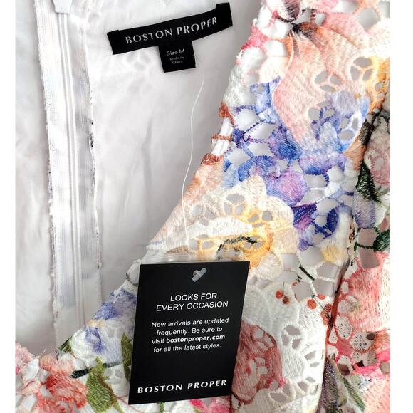 Boston Proper NEW Garden Floral Lace Fitted Bodice Puff Slv V-Neck Blouse Medium - Picture 12 of 15